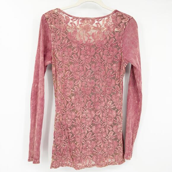 American Age Womens Y2K Studded Ribbed Lace Back Long Sleeve‎ Henley Top Size M - Picture 7 of 7